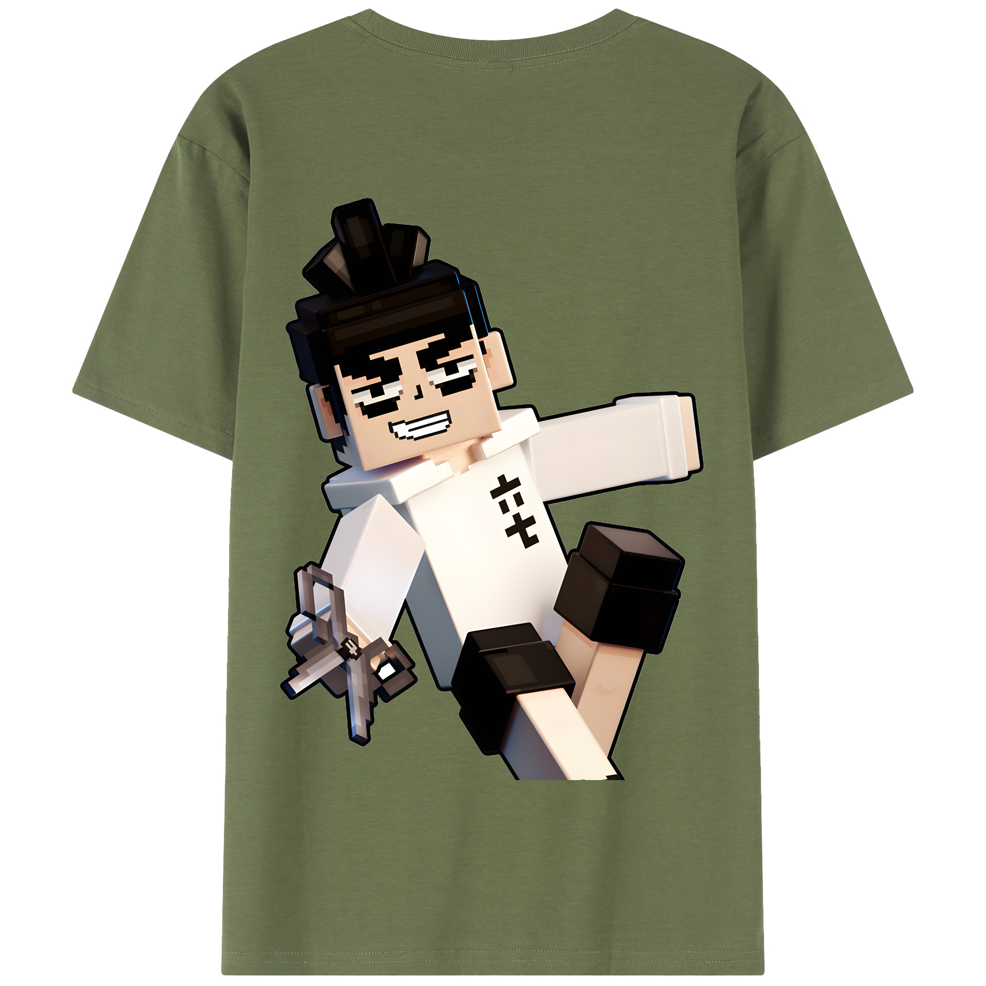 （画像用） マインクラフト ブロックの世界 Minecraft MC Block world 綿100％半袖Tシャツ（背面プリント）